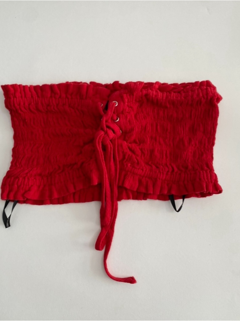Forever 21 Red Smocked Lace-Up Crop Top
